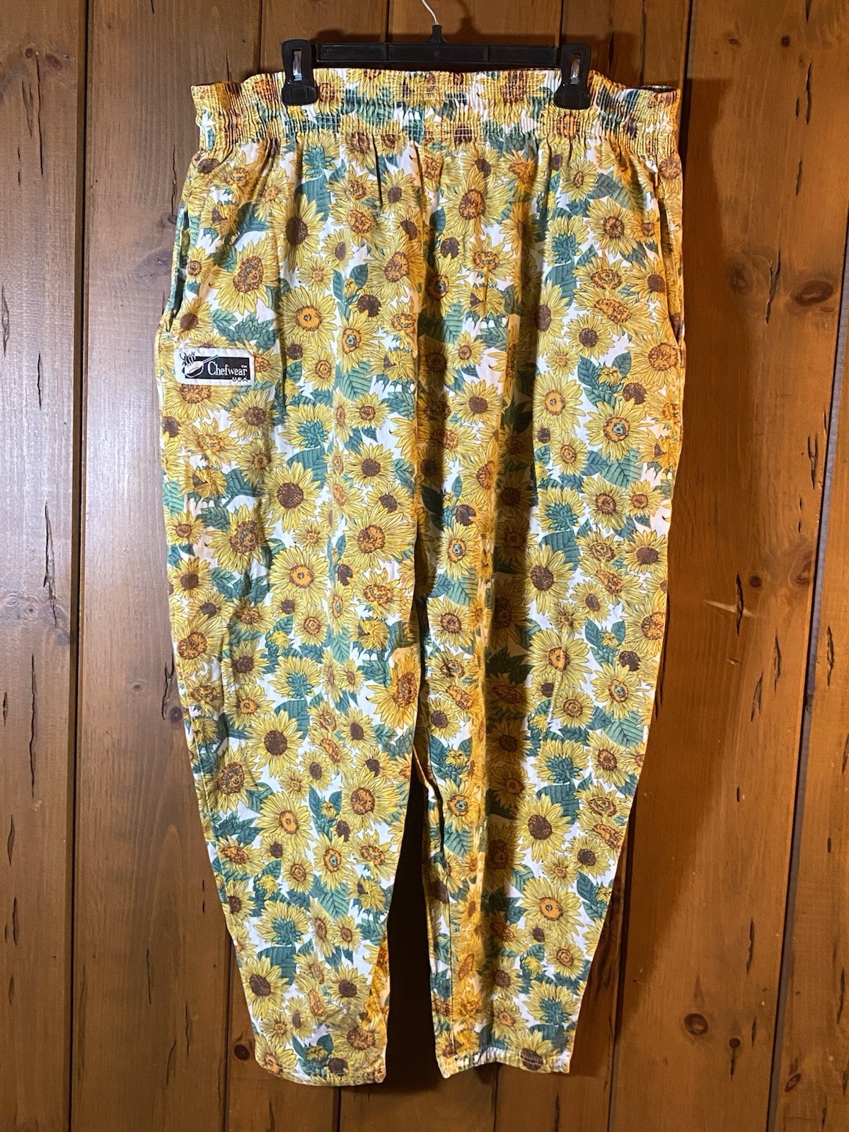 Vintage 90s Chefwear USA Sunflower Print Pants - Large - Made in USA 100% Cotton
