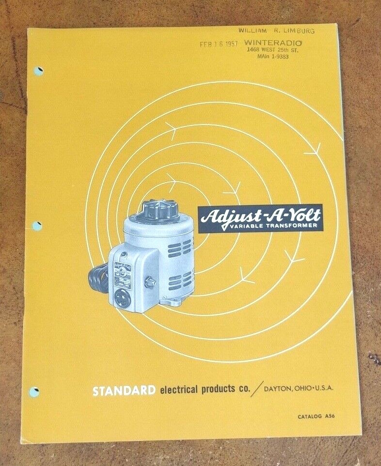 1957 Standard Electrical Products Inc ~ Adjust-A-Volt ~ Transformer Catalog