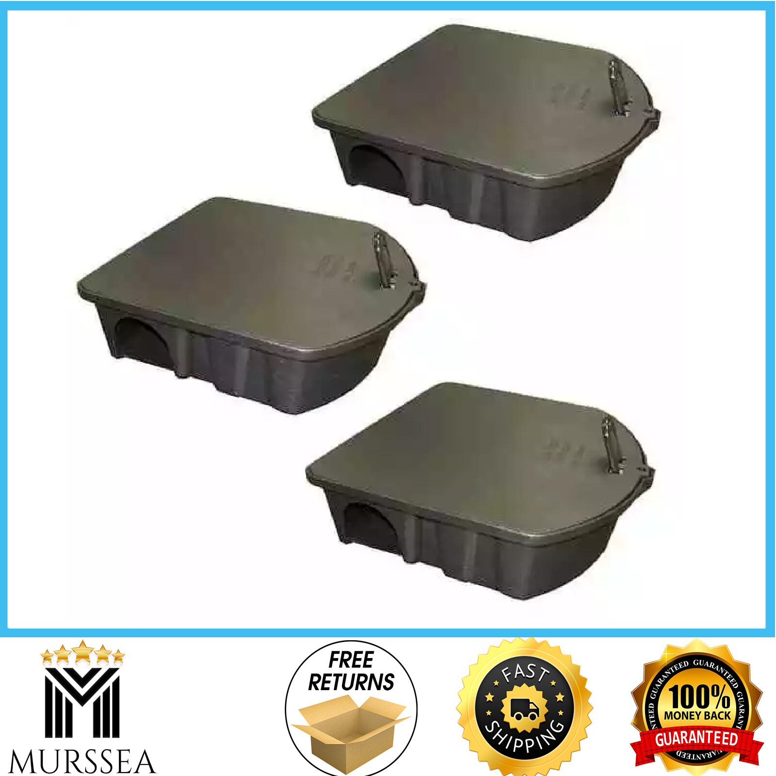 3-PACK MOUSE BAIT STATIONS RAT TRAP ALTERNATIVE RODENT TRAPS BAIT STATION 10x15"