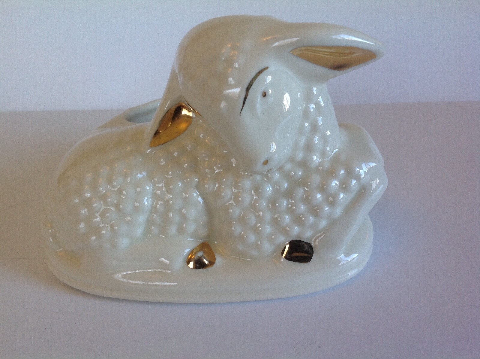 Lamb Sheep Easter Spring Planter Cream And Gold Accents Vintage 4 Inches High