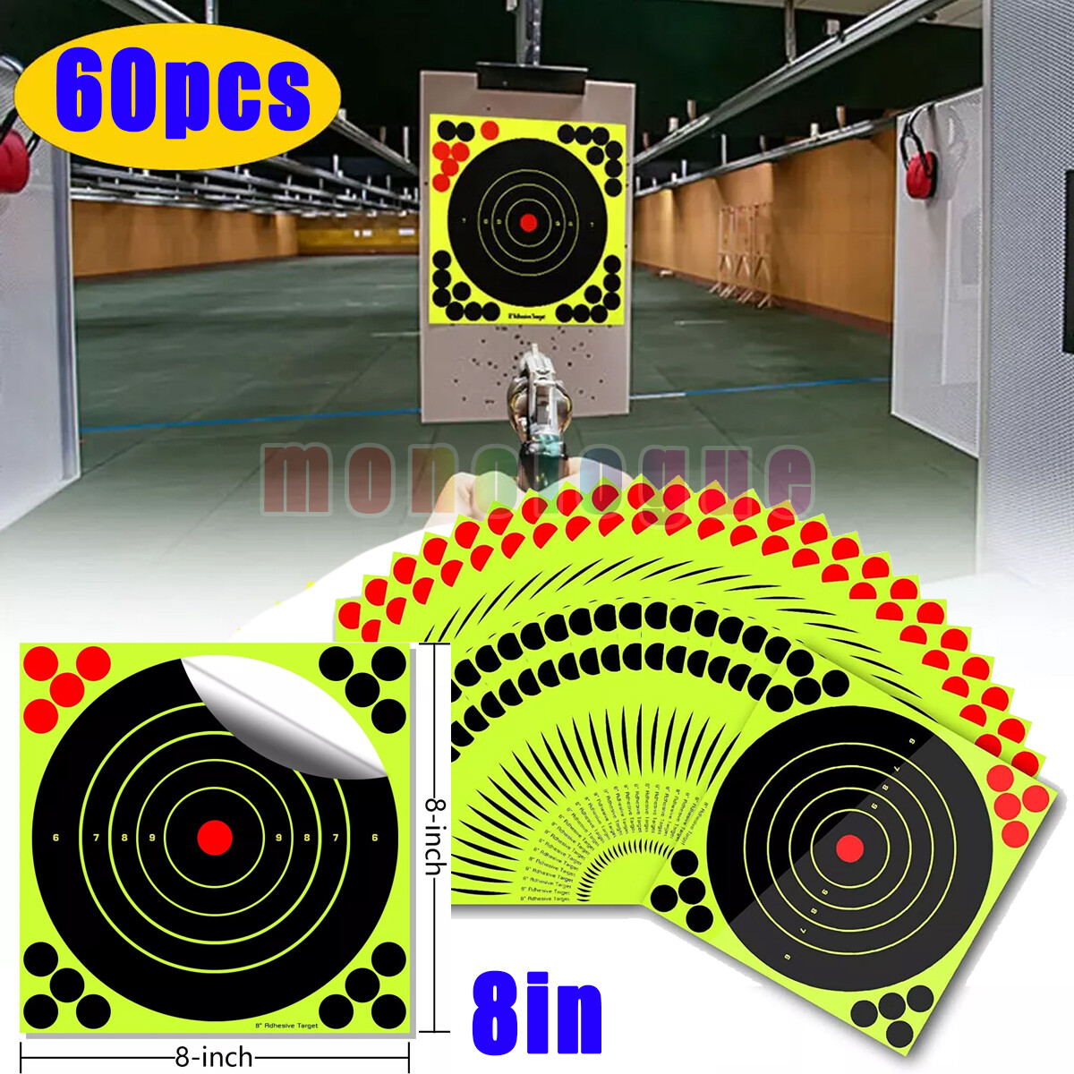 60 Pack 8" Stick Splatter Targets Reactive Self Adhesive Paper Shooting Targets