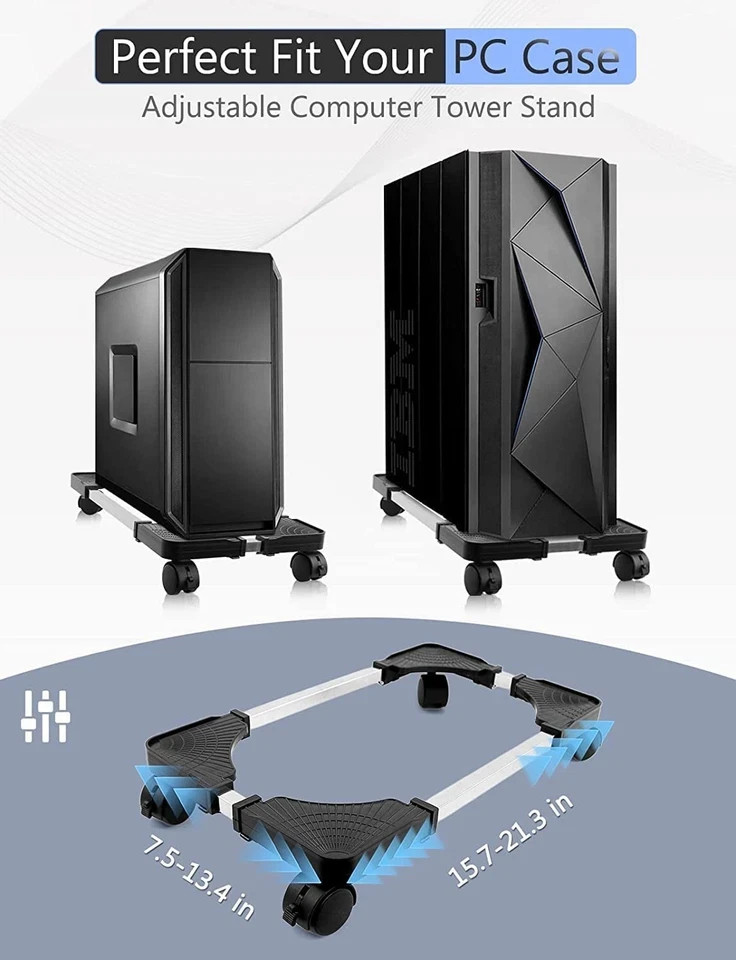 Computer Tower Stand, PC Stand, Adjustable Mobile CPU Stand with Rolling Whee...