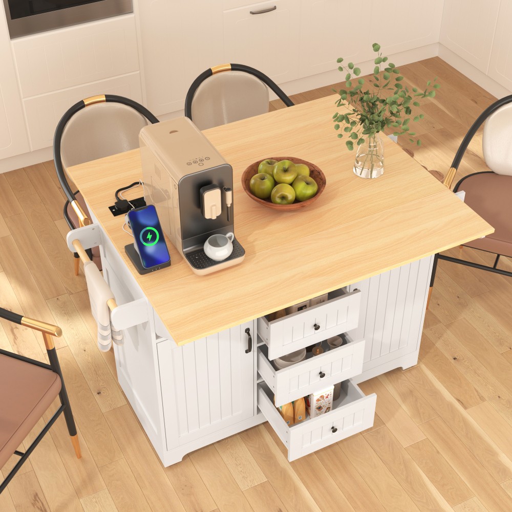 Large Kitchen Island with 2 Drop Leaf Rolling Kitchen Cart Storage Dining Table