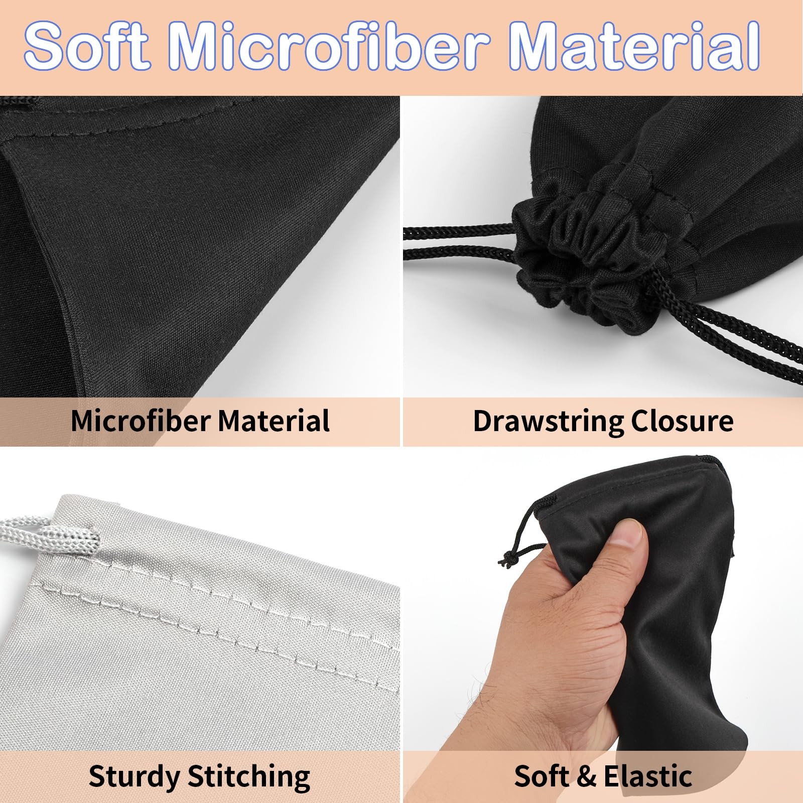 6 Pack Microfiber Soft Eyeglasses Pouch Sunglasses Case with Drawstring
