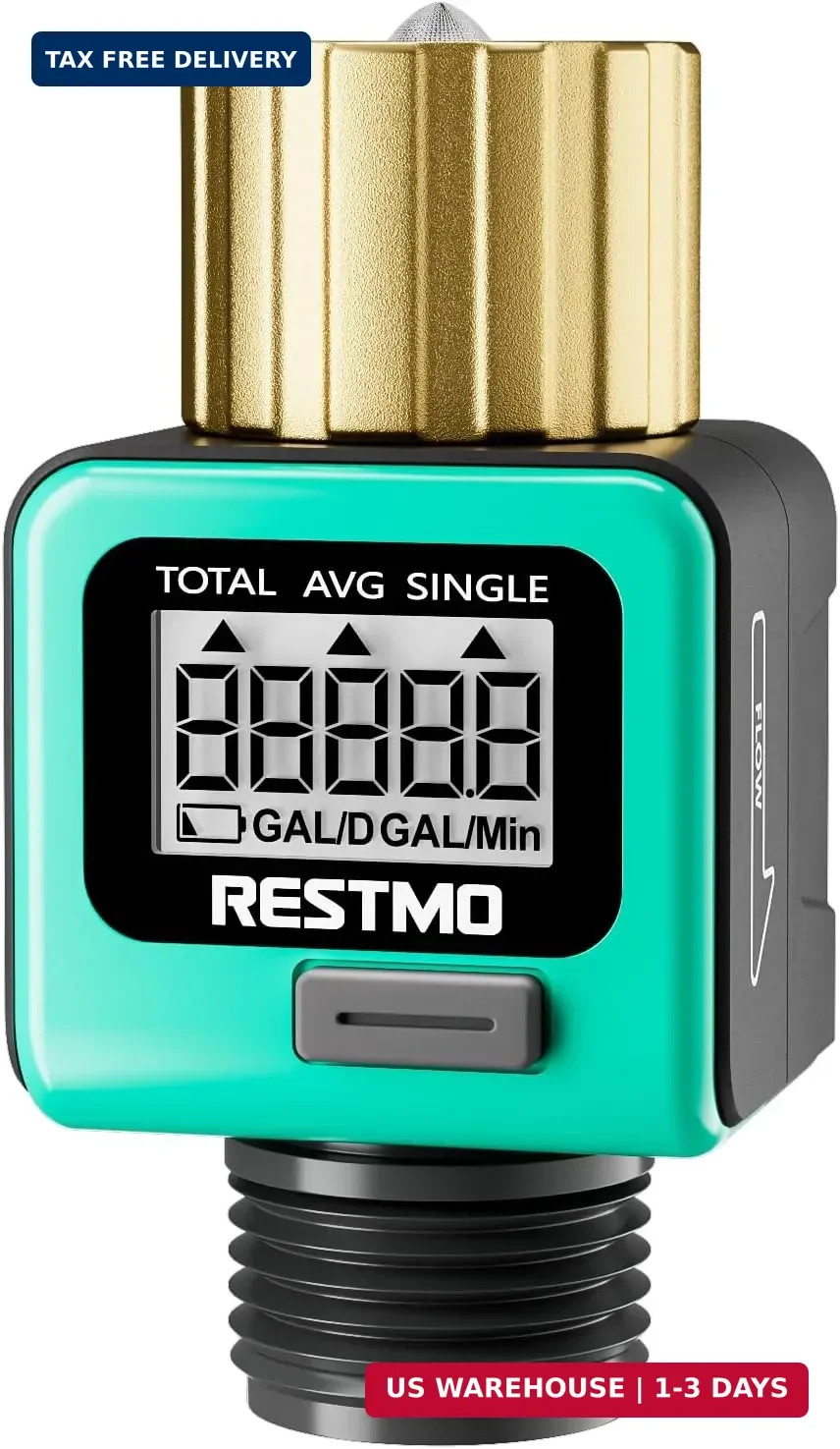 Water Flow Meter with Brass Inlet Metal Thread, Measure Gallon/Liter Cons