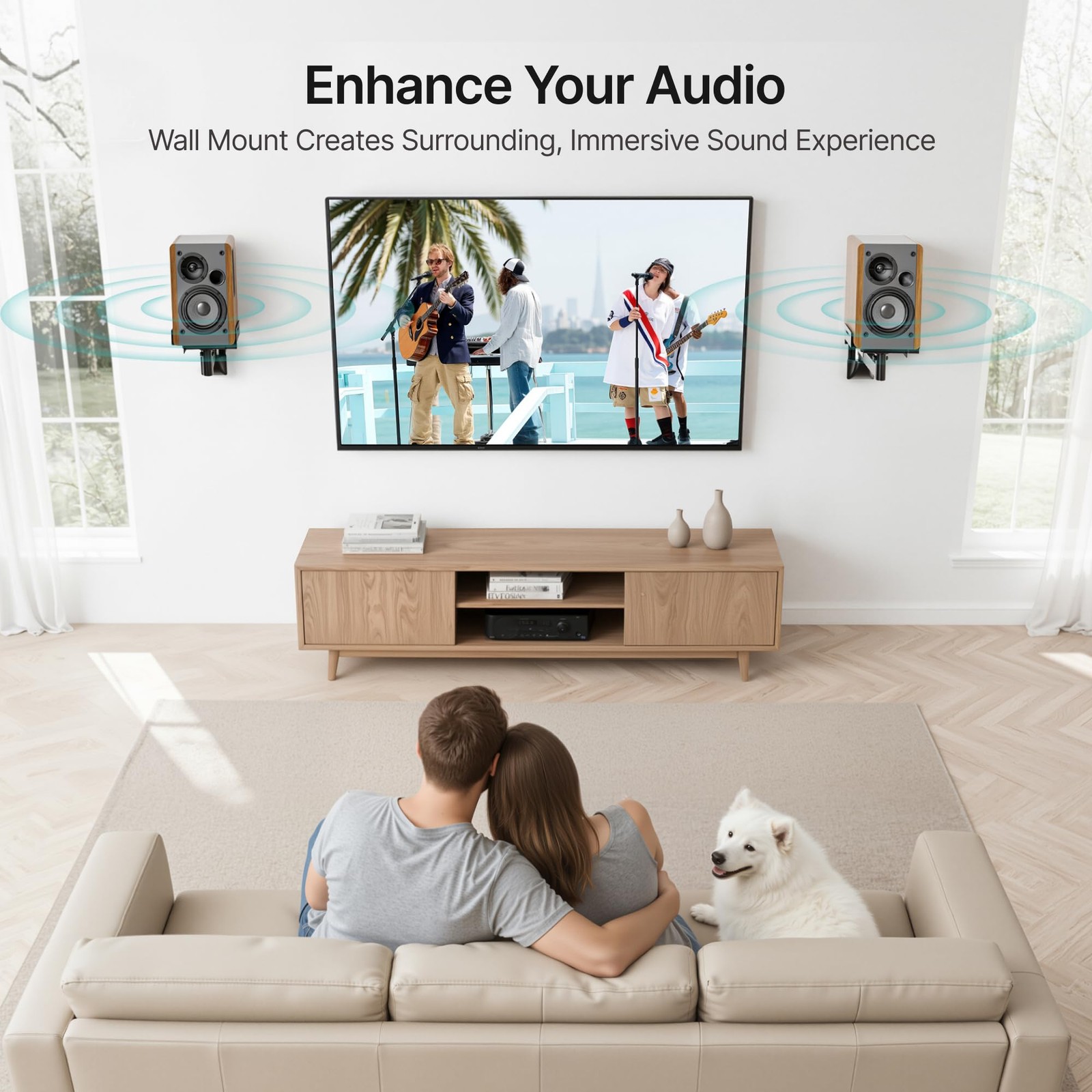 Adjustable Speaker Wall Mounts, 55 Lbs Capacity, Dual Speaker Wall Stands for Mo