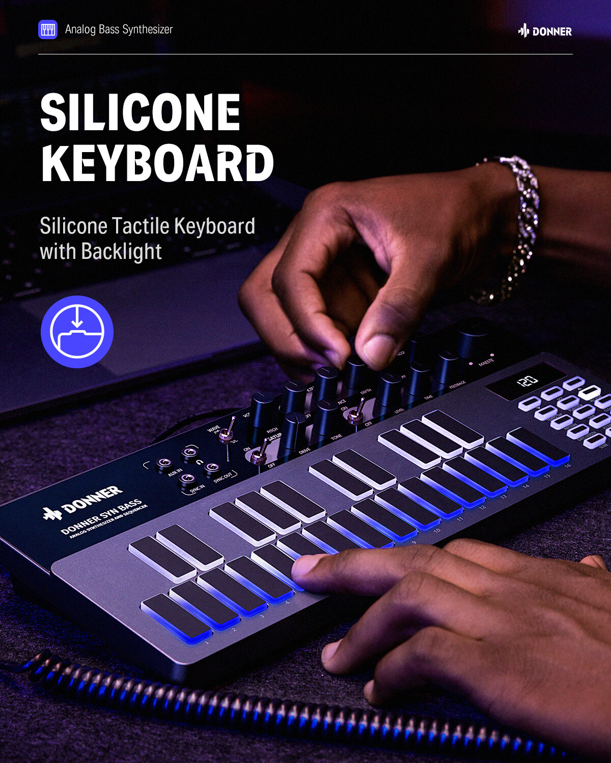 Analog Bass Synthesizer Sequencer, Donner Essential B1 with Intuitive Interface