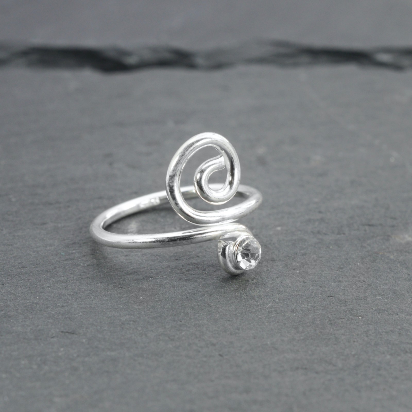 Sterling Silver 925 Clear Stone Spiral Toe Ring