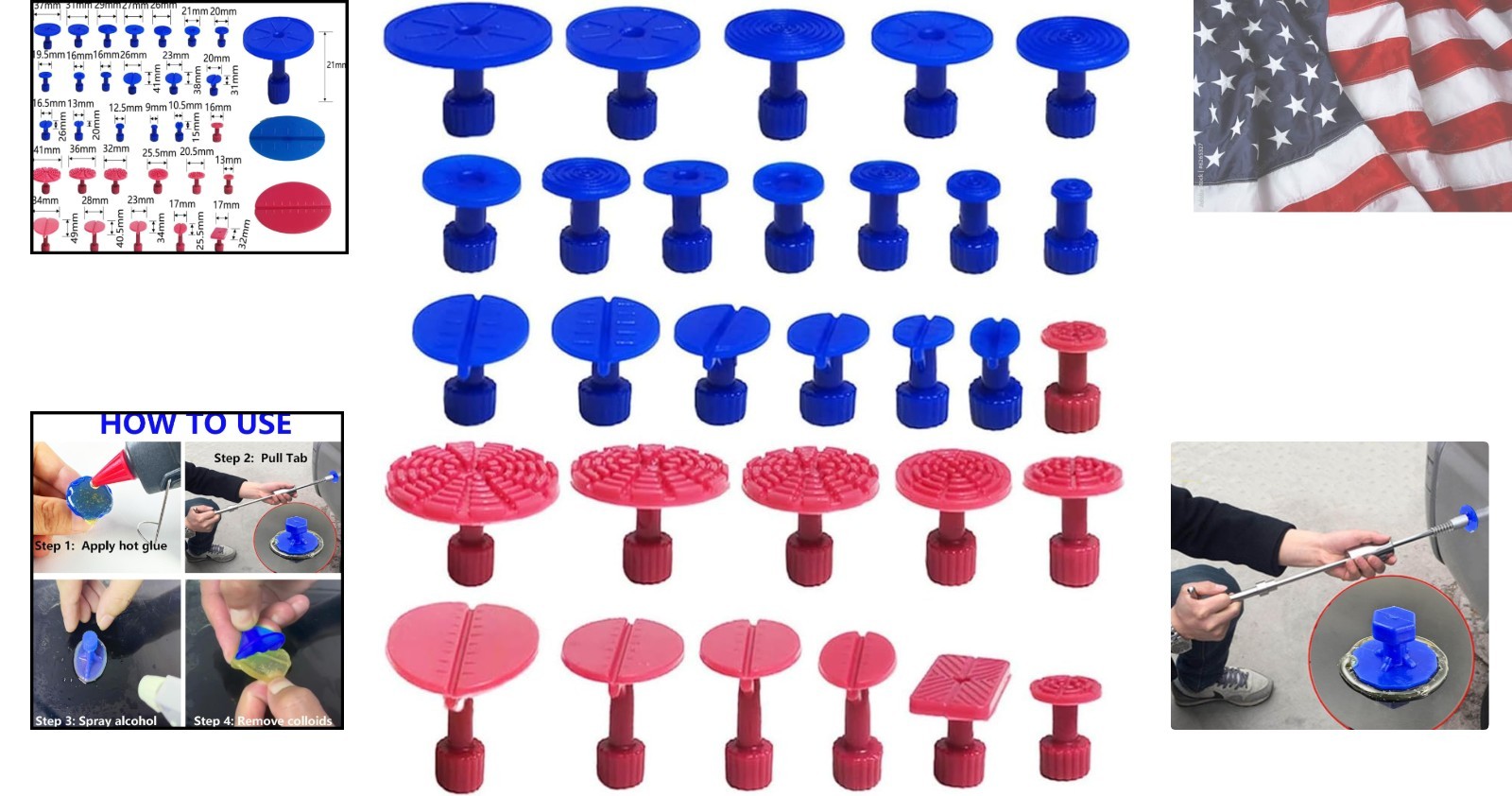 30Pcs Car Body Paintless Kit Puller Tabs Dent Repairs Tool Set Suction Cup Gl...