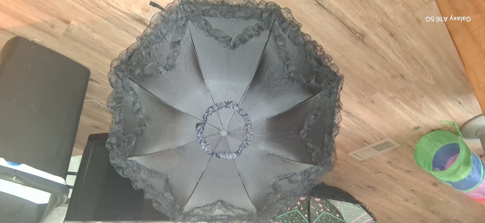 Ro Rex Gothic Parasol Umbrella Black Star Pattern with Lace Trim & Beads
