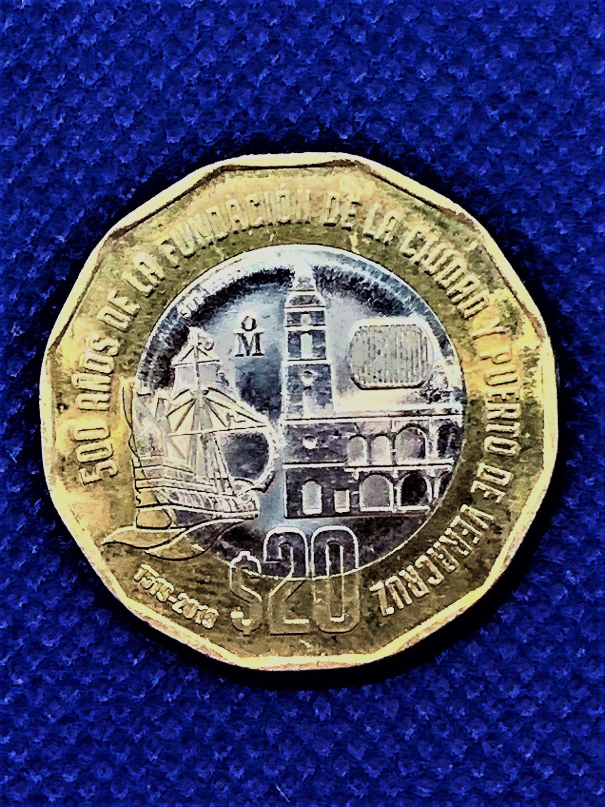 BIMETALIC MEXICAN COIN $20 PESOS 2019 500 AÑOS DE LA FUNDACION DE VERACRUZ