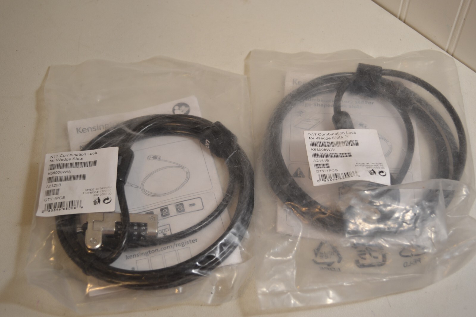 LOT OF 2 - Kensington N17 Combination Laptop Lock For Wedge Slots K68008WW