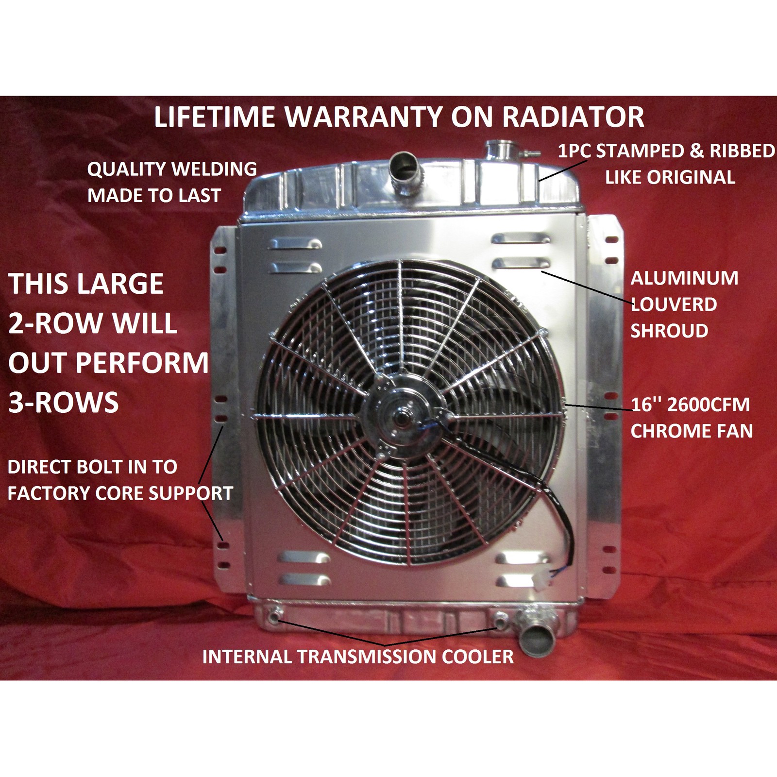 1948 - 1954 Chevrolet Chevy Pickup Truck V8 Aluminum Radiator + Shroud & Fan