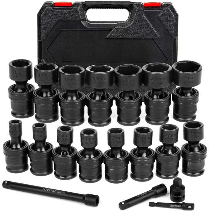 Juego de dados 3/8" 50 piezas SAE y métrico con carraca 72 dientes y extensiones