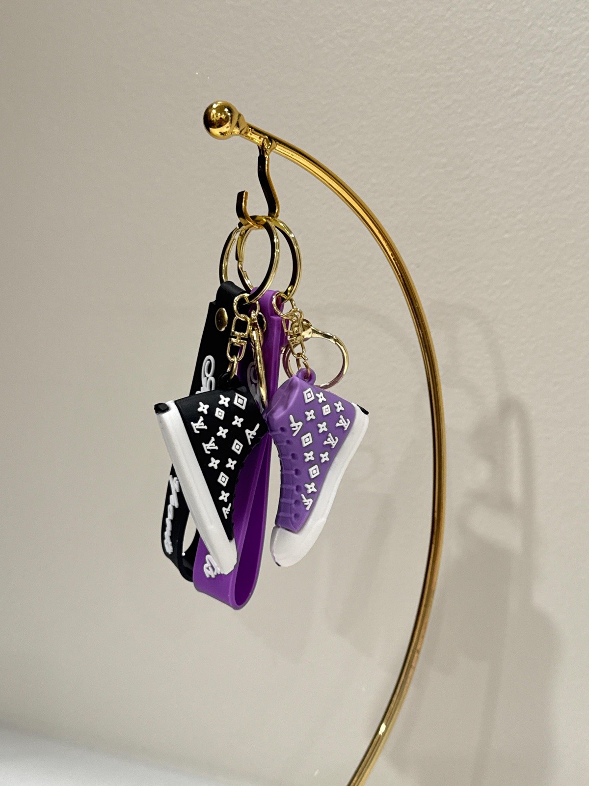 Stylish Sneaker Keychain Set – Forever Sports Shoe Charm Purple & Black