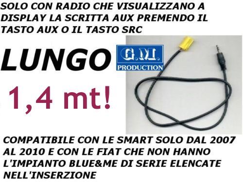 AUX Cable MP3 1.4M Fiat Blaupunkt Grande Punto 500 Panda Musa Idea 159 Brera Only