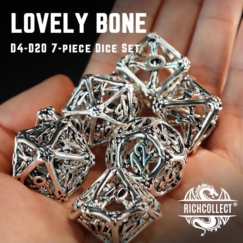 Lovely Bone Old Silver 7PCS DnD COC TRPG Dice Set D4 D6 D8 D10 D00 D12 D20