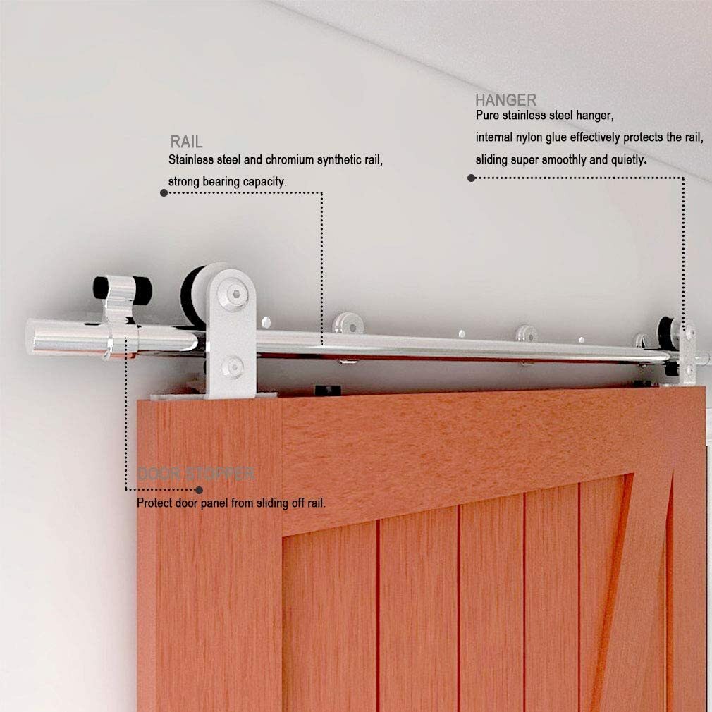 CCJH 4FT-18FT Stainless Steel Sliding Barn Door Hardware Kit Track For Wood Door
