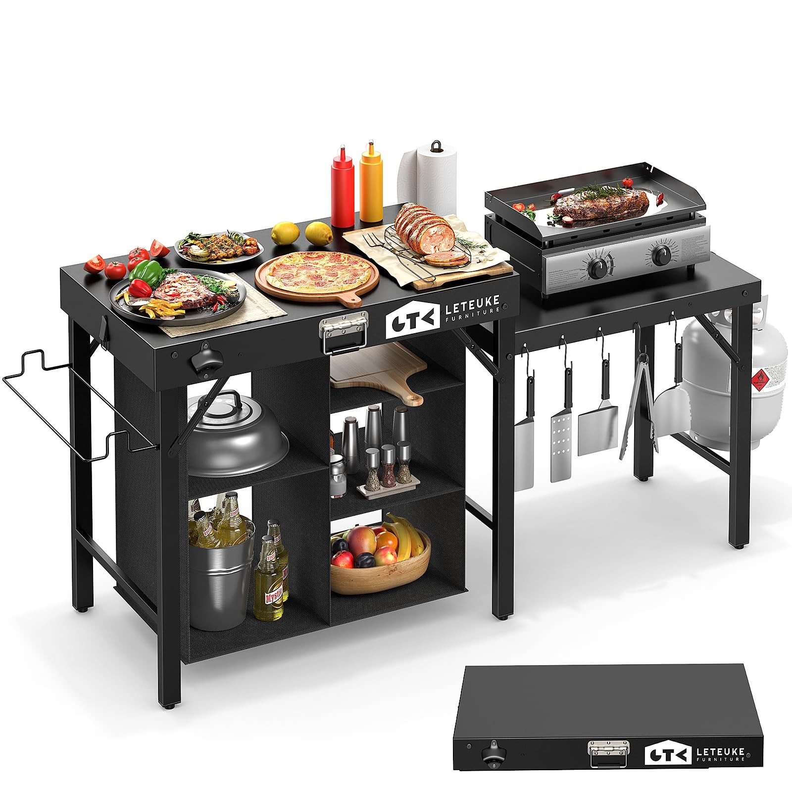 Leteuke Grill Table for Blackstone Griddle, Portable Foldable Black