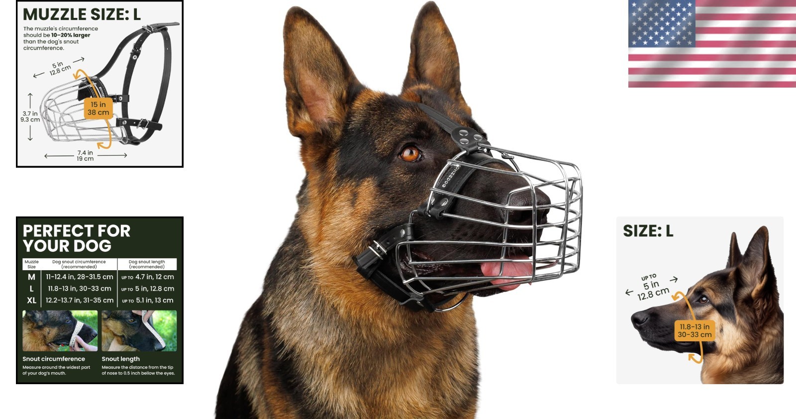 Durable German Shepherd Dog Muzzle - L Size with Comfort Padding & Tight Fit