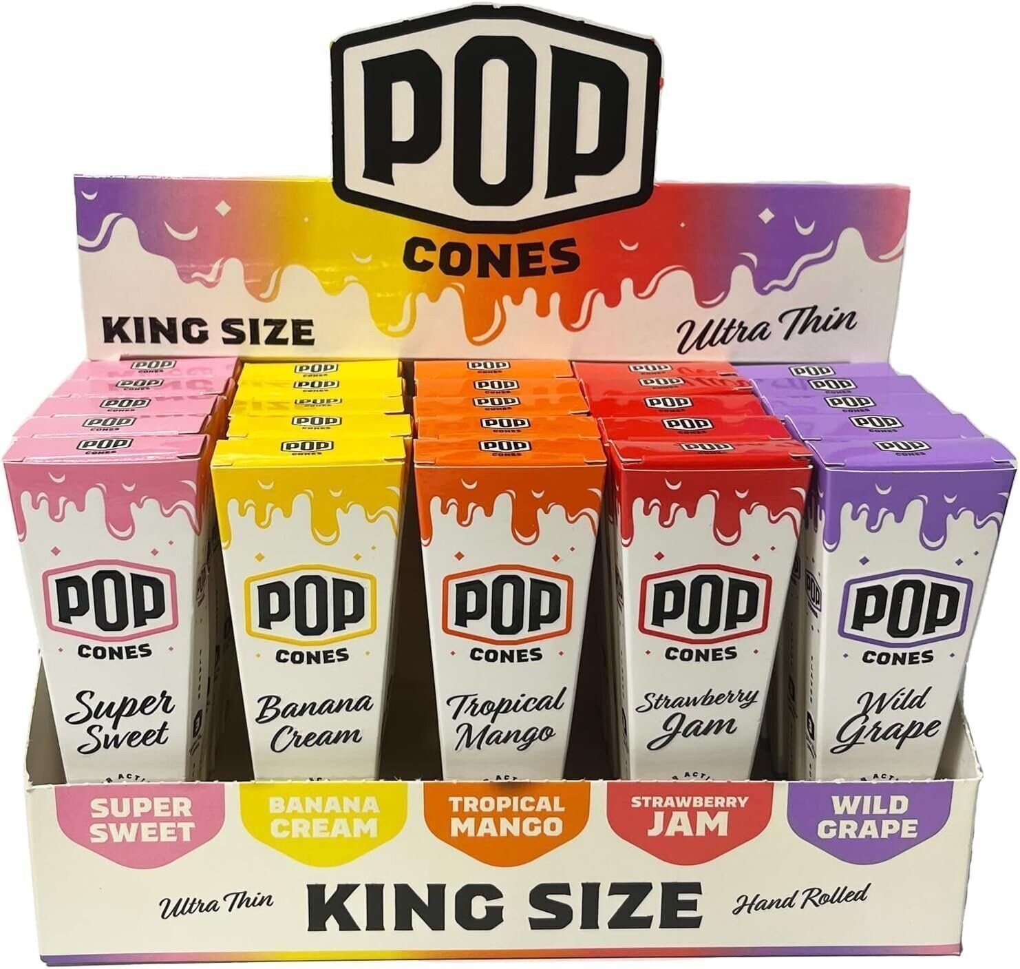 POP Cones Ultra Thin King Sized Variety Pack - 25 Packs, 3 Cones per Pack