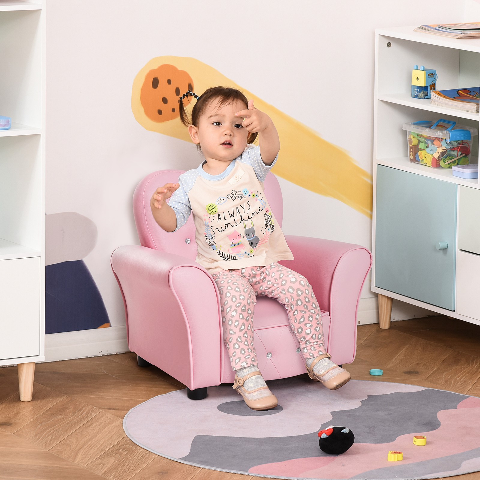 Kids Princess Sofa Chair PVC Tufted Upholstered  Seat - Pink