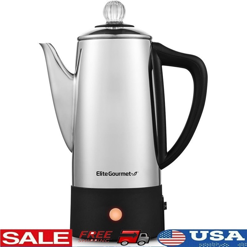 Stainless Steel Coffee Percolator 6 Cup Quick Brew Auto Shut-Off Keep Warm New