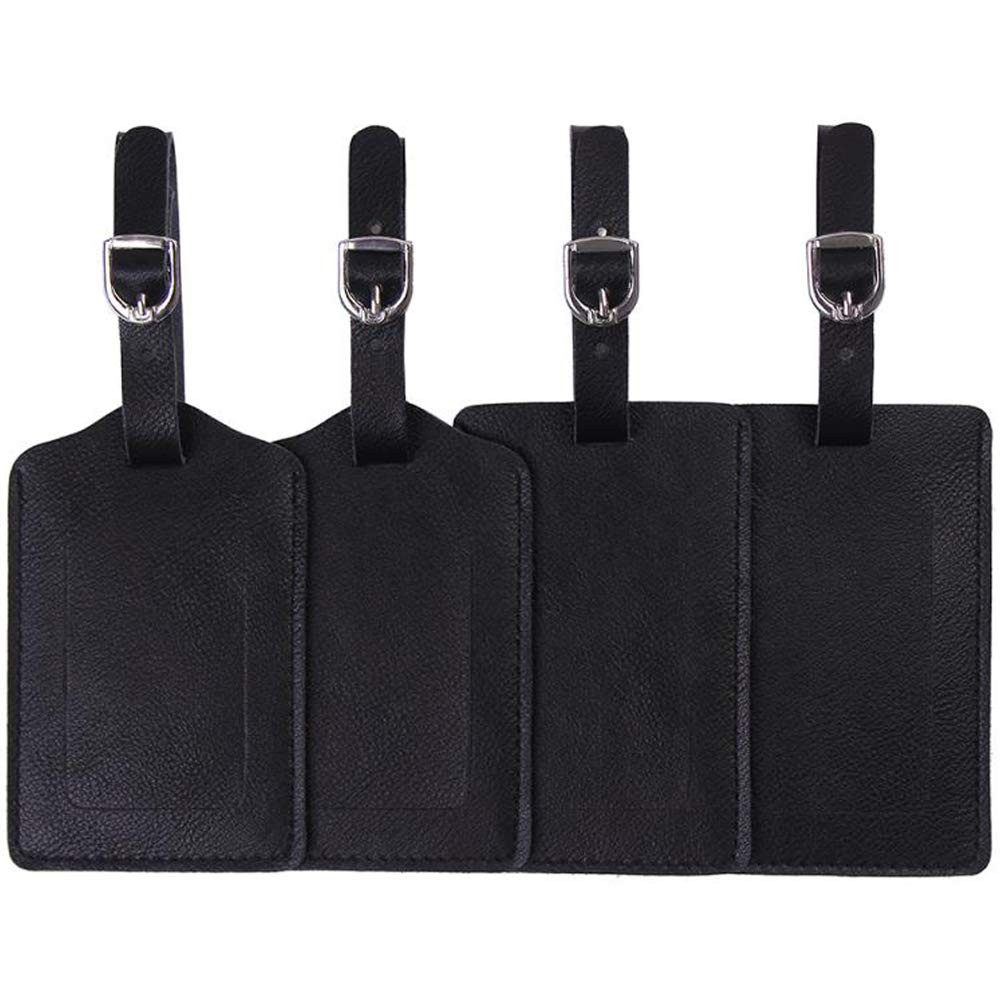 Vigorport Luggage Tags, Leather Personalized Suitcase 4.4 x 2.4 inches, Black