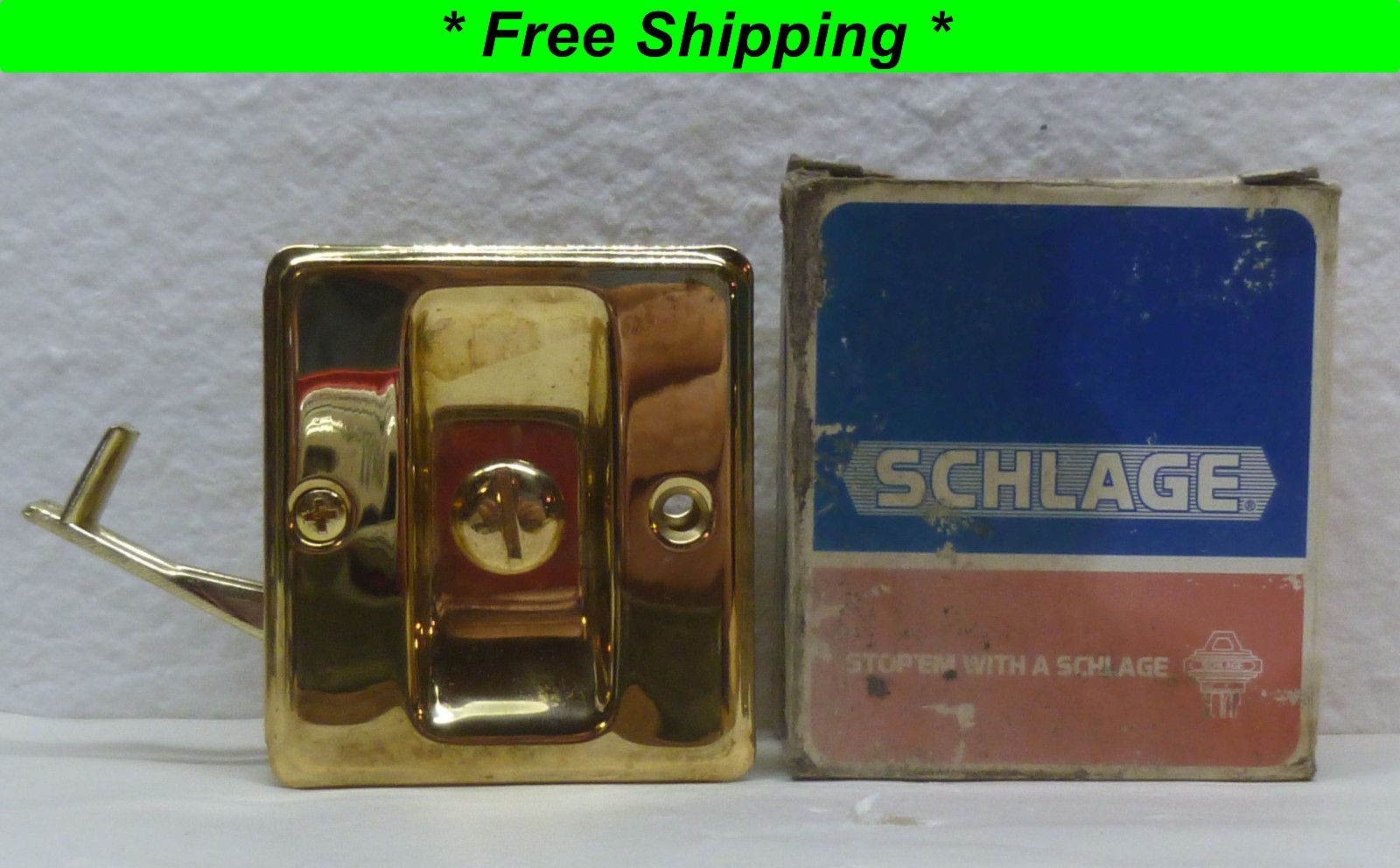 Schlage Sliding Door Lock Polished Solid Brass  609 46-101 -  New Old Stock