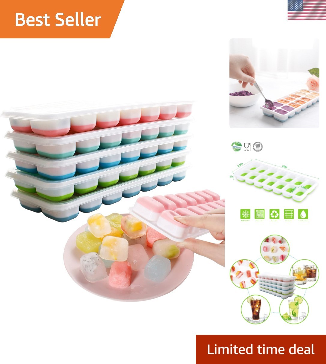 Space-Saving 6 Pack Ice Cube Trays - Easy-Release with Dishwasher Convenience