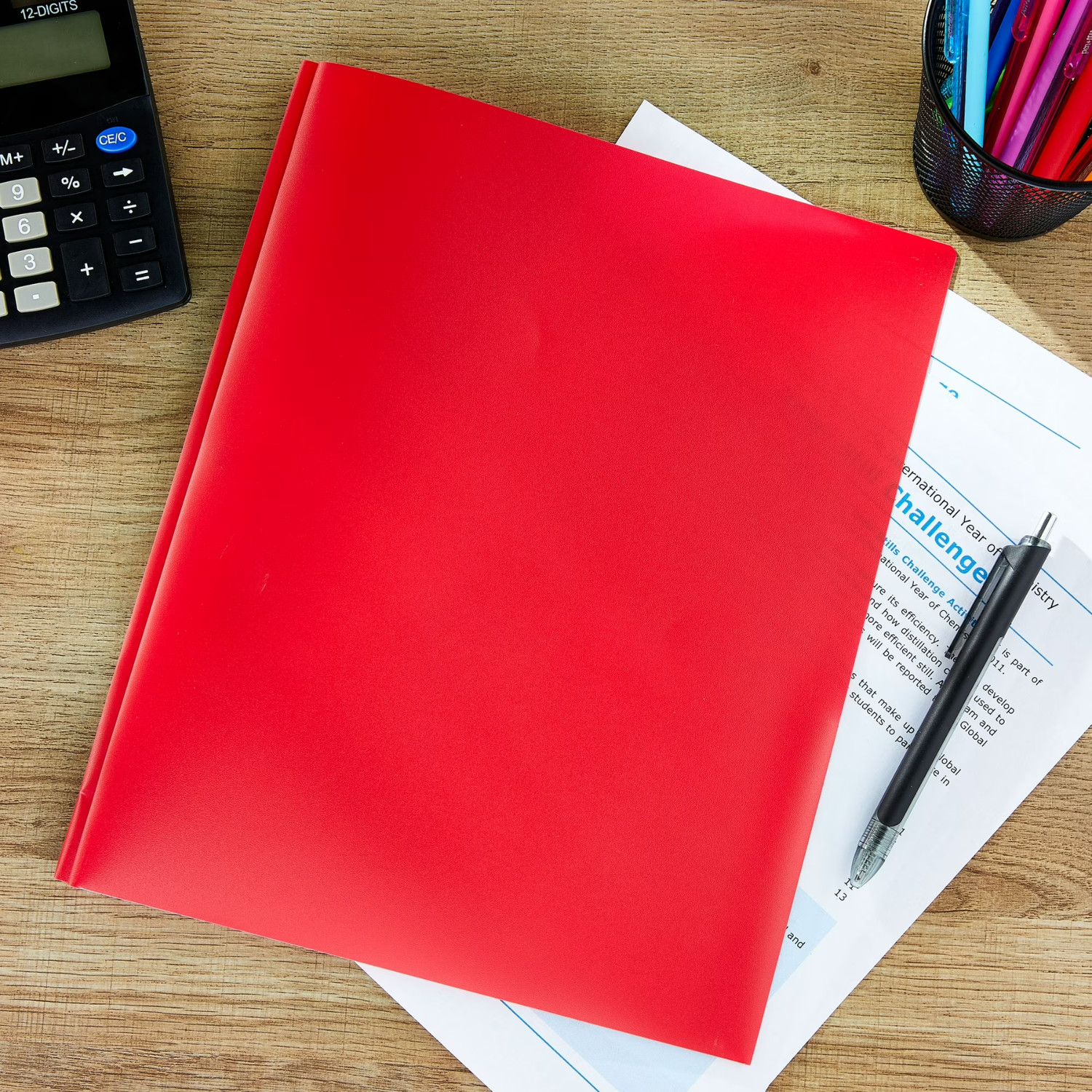 Pen+Gear 2-Pocket Poly Folder Red 3-Prong Letter Size School Presentation Folder