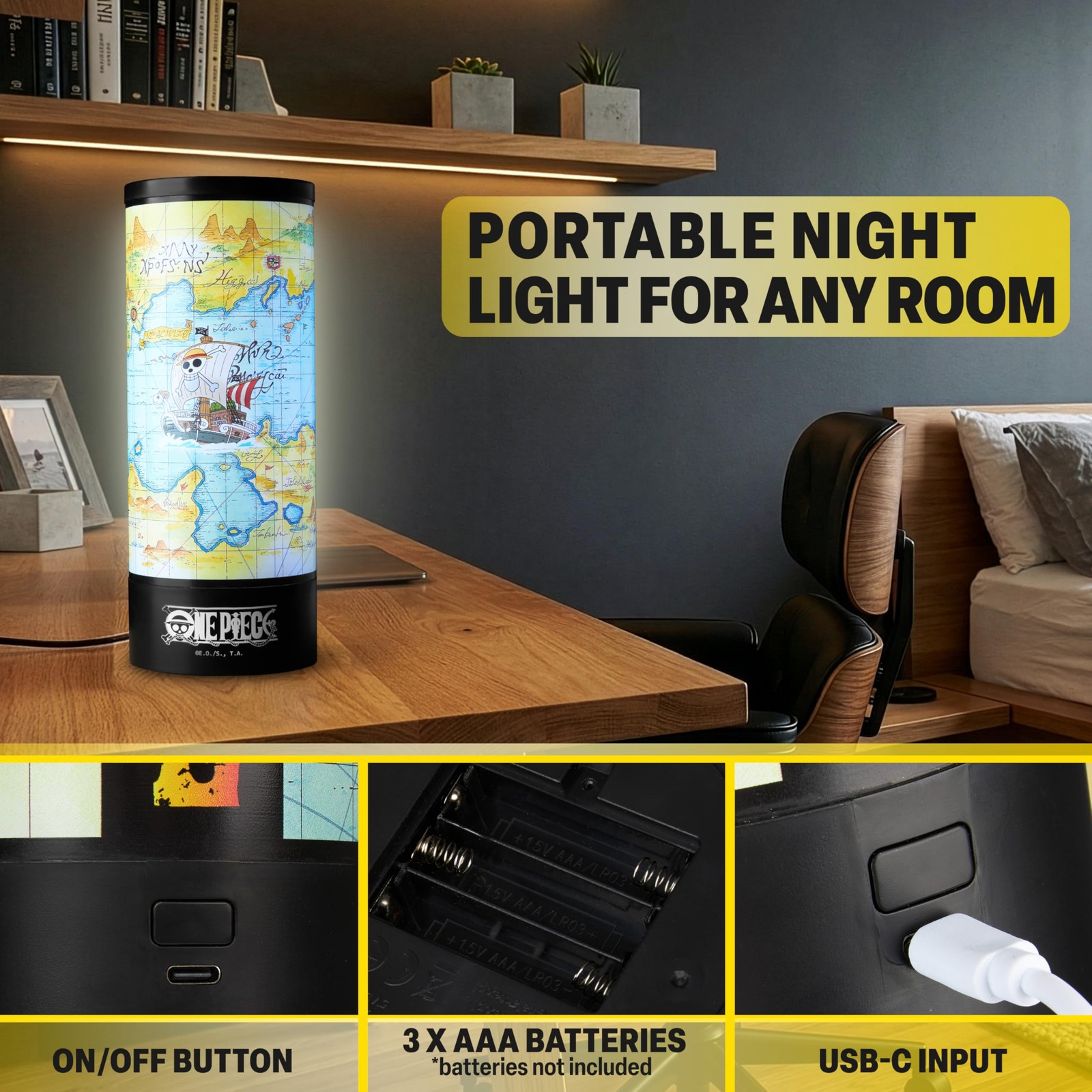 Piece 3D Night Light, Pirates Map Table Desk Lamp, White Light for Bedroom, D...