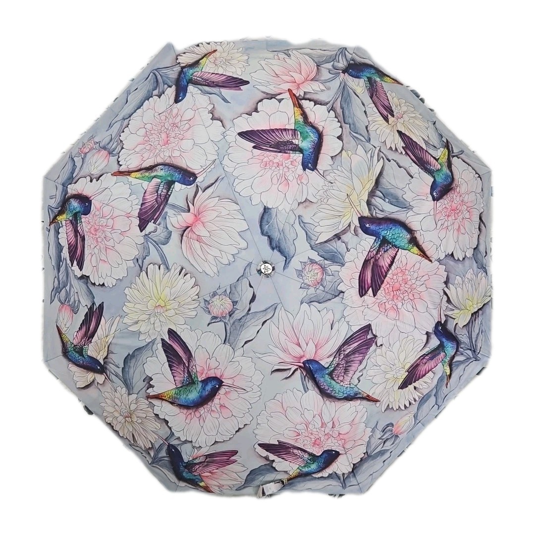 Anuschka Rainbow Birds Auto Open Close Umbrella UV 50+ Floral Bird NWT