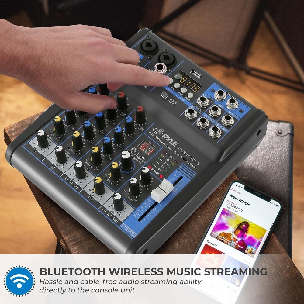 Pyle 4-Ch. Bluetooth Studio Mixer - DJ Controller Audio Mixing Console System