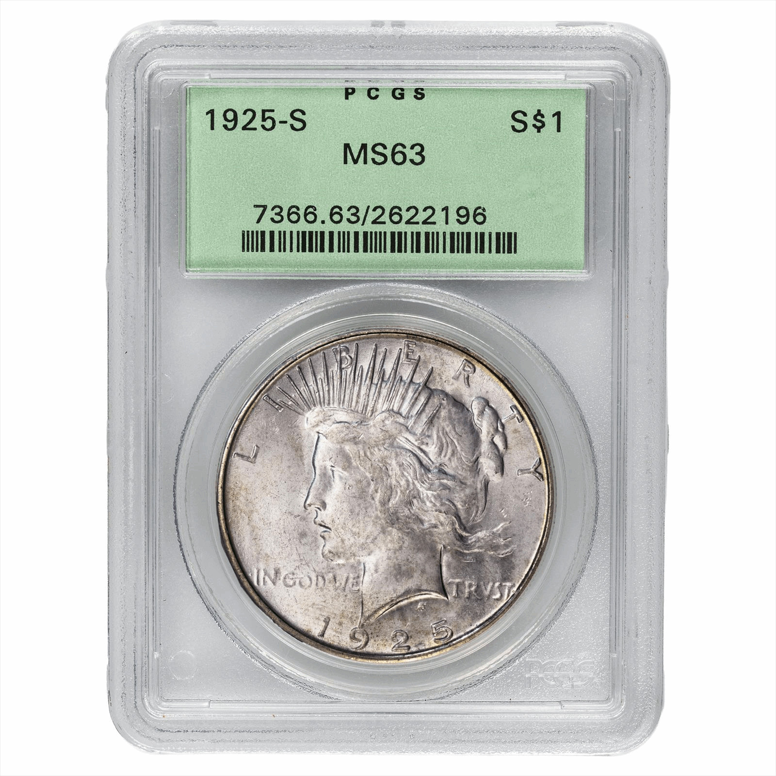 1925S Peace Silver Dollar $1 PCGS MS 63