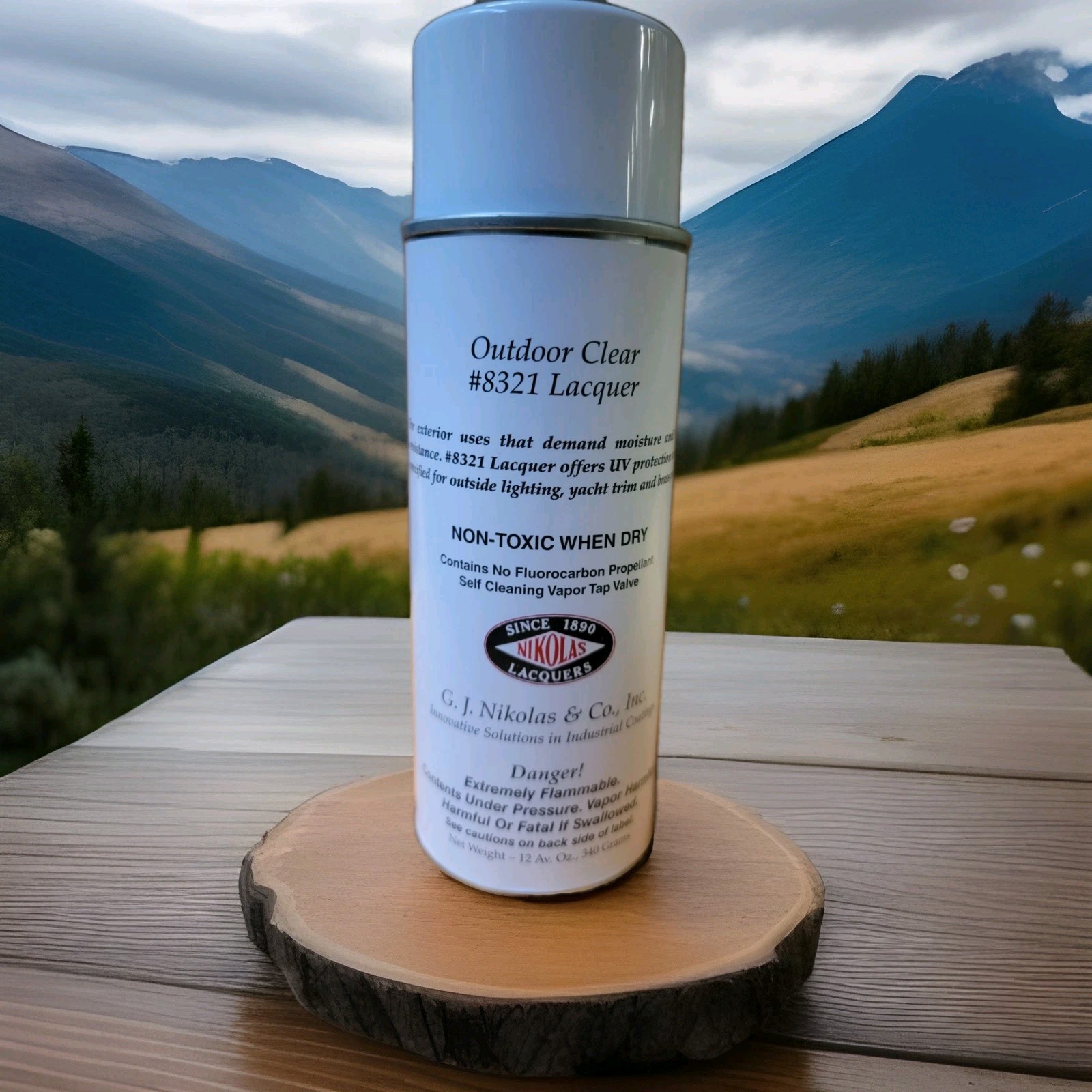 NIKOLAS #8321 Outdoor Clear Spray Lacquer- CLEAR 12 oz (340g) aerosol can