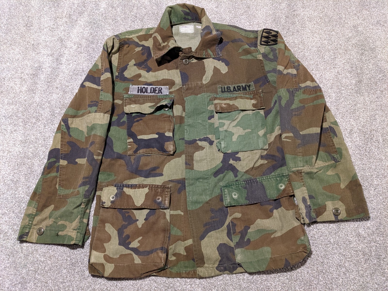 US Army Coat Mens Small Woodland Camouflage Combat 32nd Air Defense Vintage