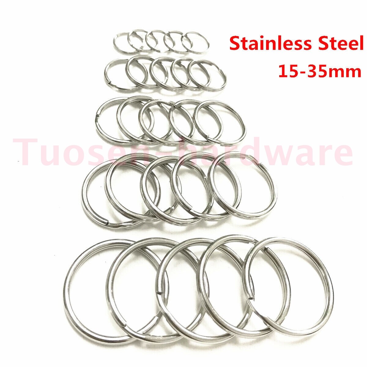 50XStainless Steel Key Ring Split Ring Solid Round Wire Keyring Key chain 6-38mm
