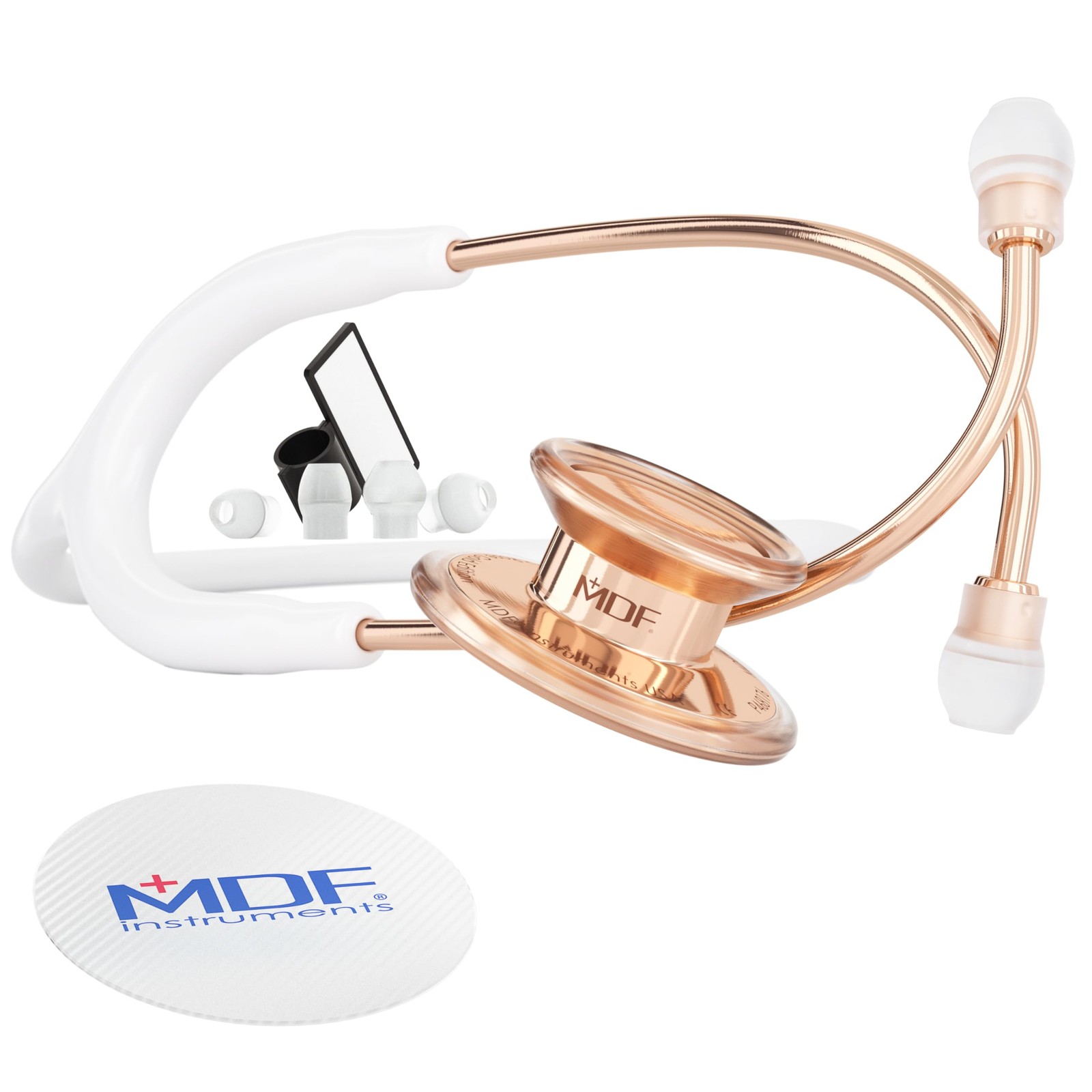 , RoseGold MD Stainless Steel Stethoscope, Adult, White Tube, RoseGold Chestp...