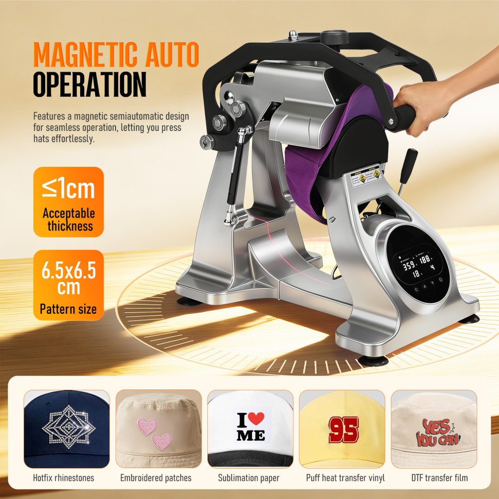 Automatic Double Heater Hat Cap Heat Press Machine w/ Auto Open Laser Alignment