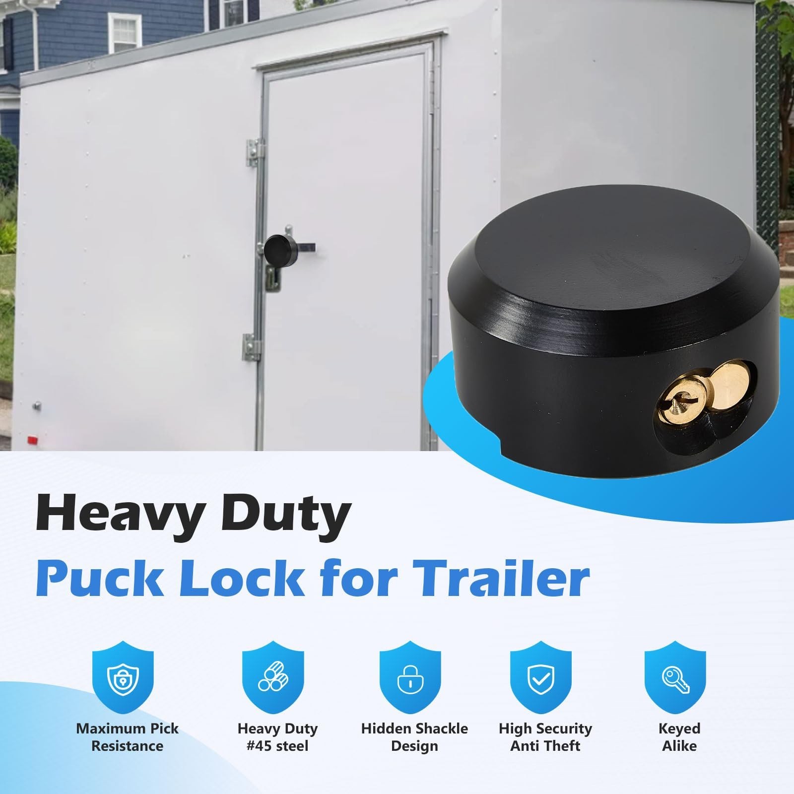 3 Pack Puck Locks for Trailers Keyed Alike 2-7/8” Hidden Shackle Padlocks