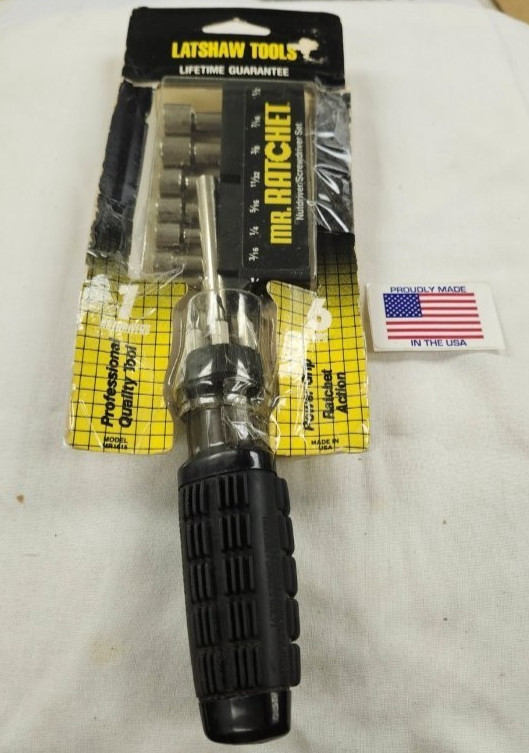 Vintage Latshaw MR1615 Ratcheting Screwdriver-Nut Driver New Old Stock USA