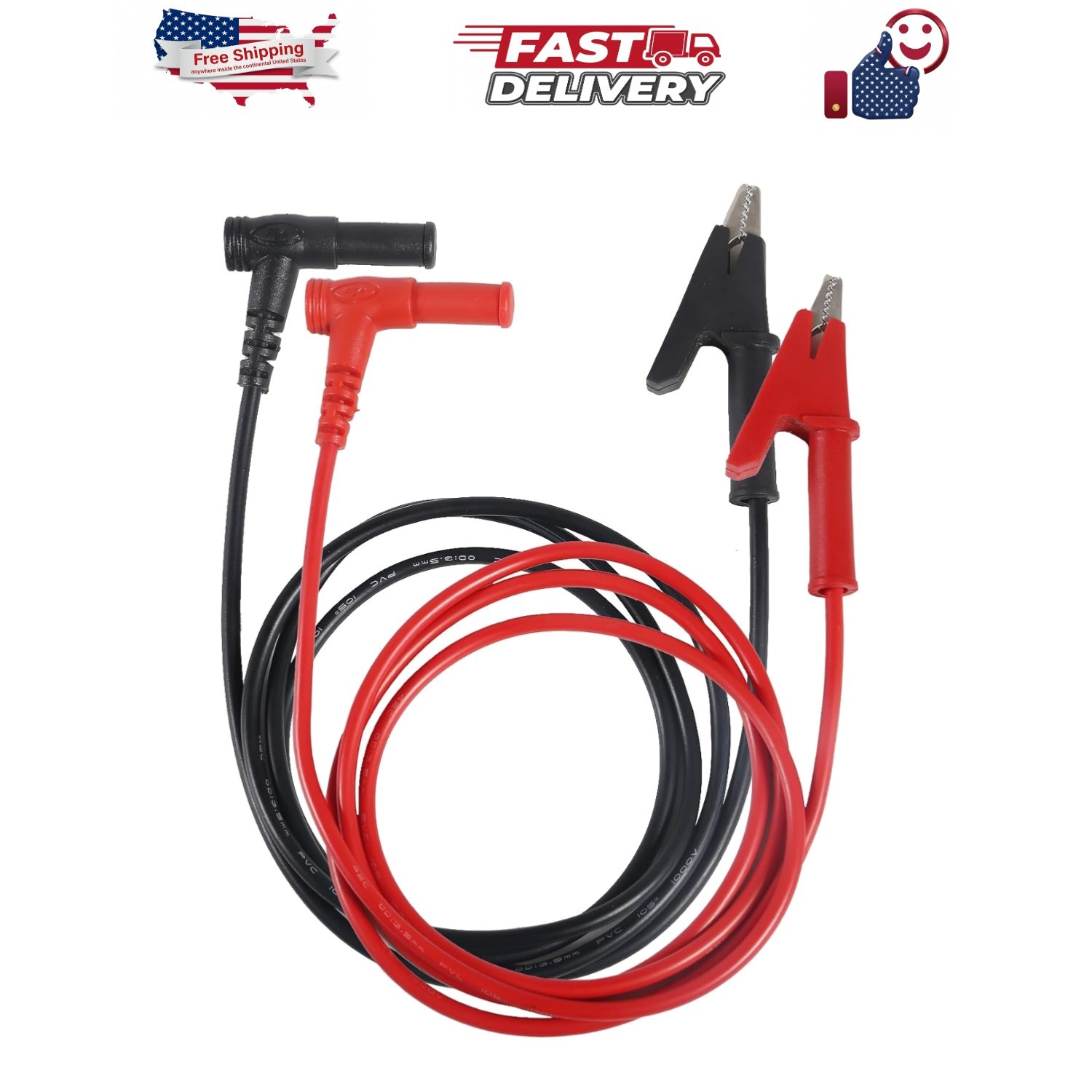 2pcs Multimeter  Leads Banana Plug Right Angle to Alligator Clips Soft  Cable...