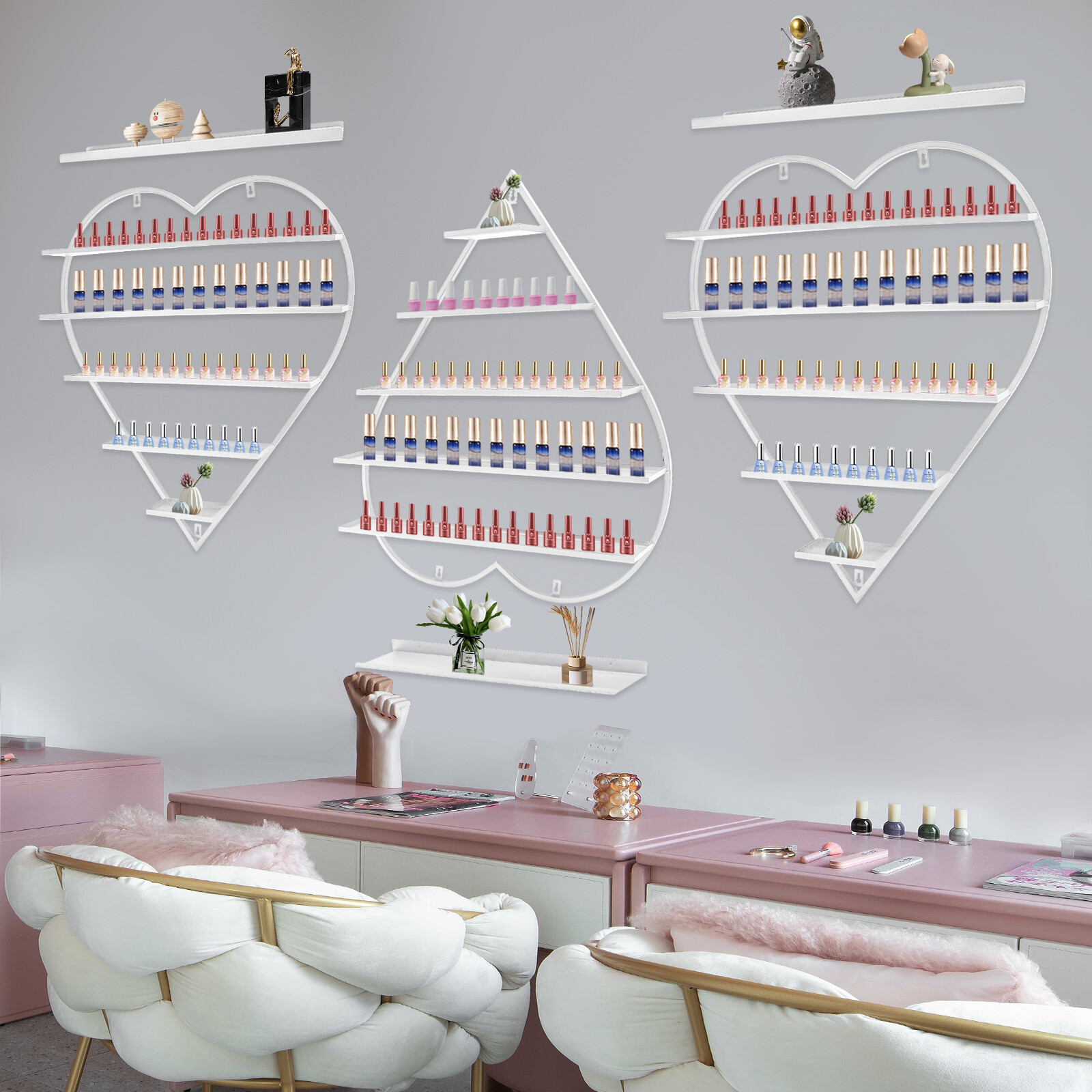 White Wall Nail Polish Storage Racks Heart-shaped Display Rack Polish Organizer