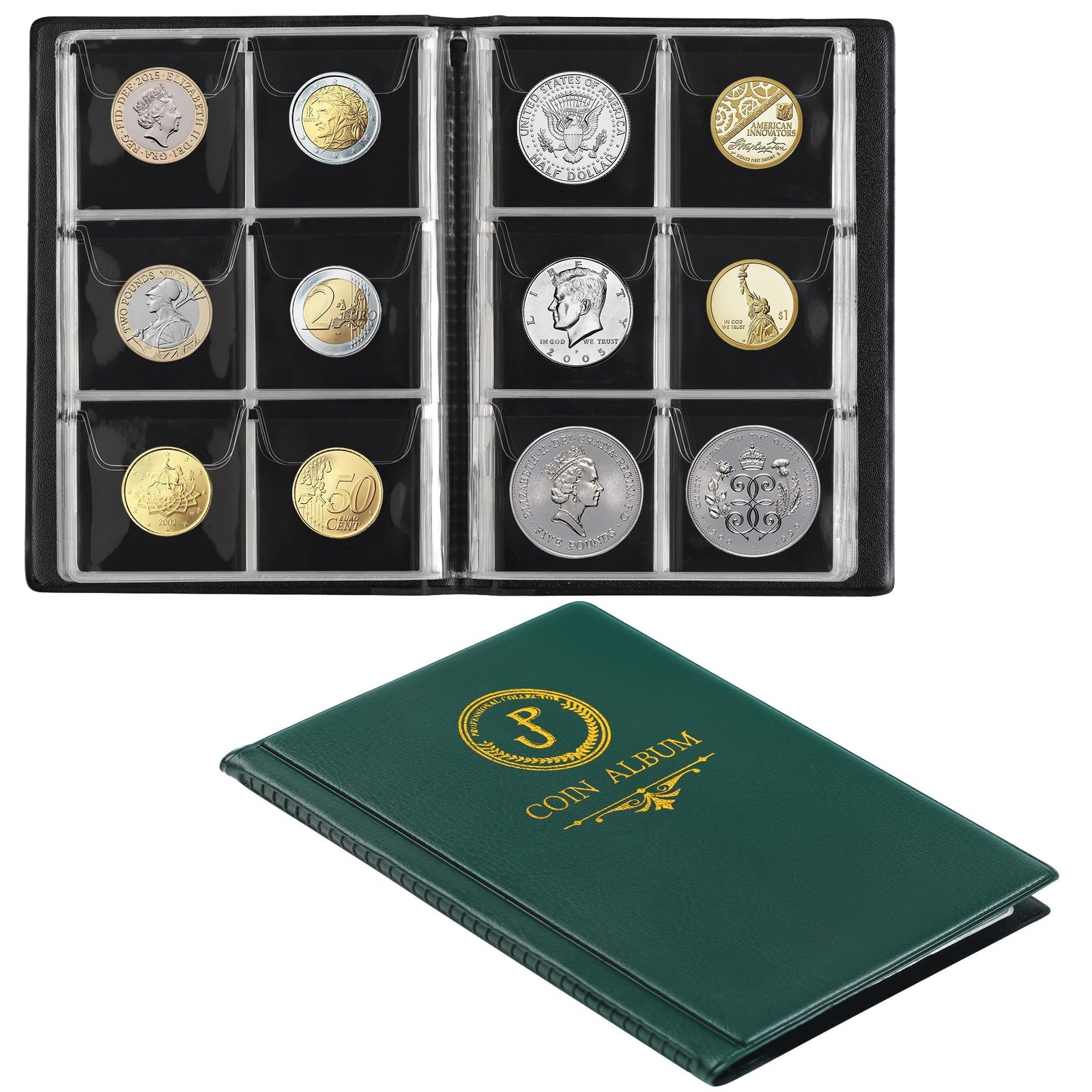 Uncle Paul Coin 45 x 45 mm Pocket [Fits coins under 40 mm], Blackish Green