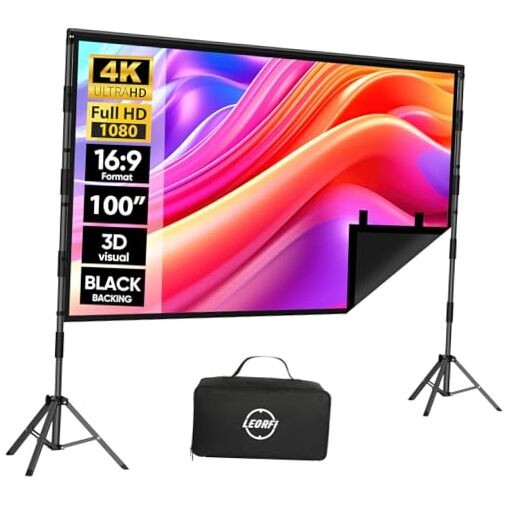 Outdoor Projector Screen with Stand - LEORFI 100 inch Black Backing Projection