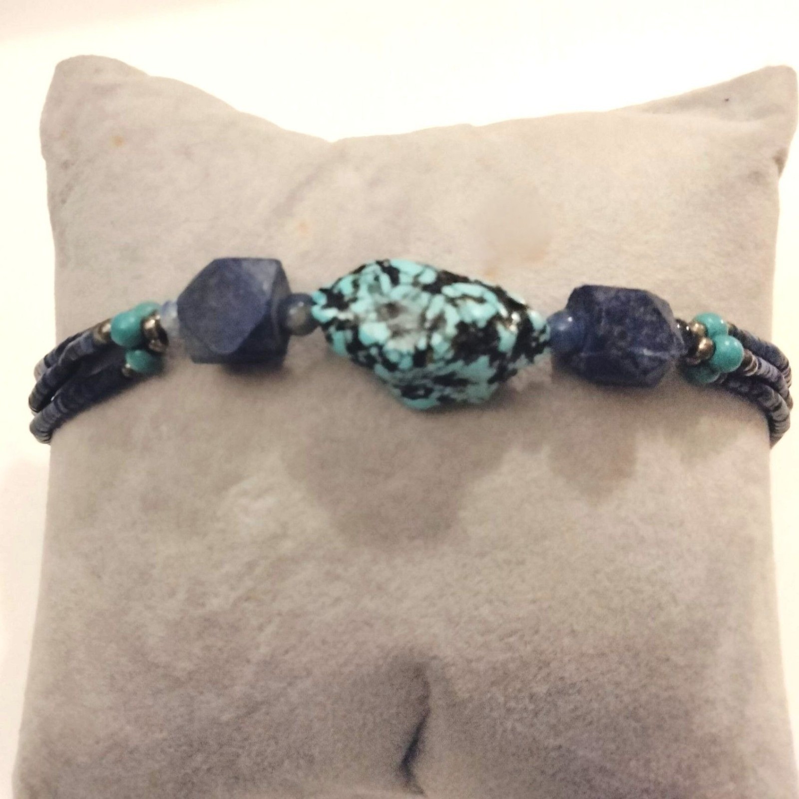 Lapis Beaded Bracelet Natural Stone Accents Handmade Hook Closure 8 inch