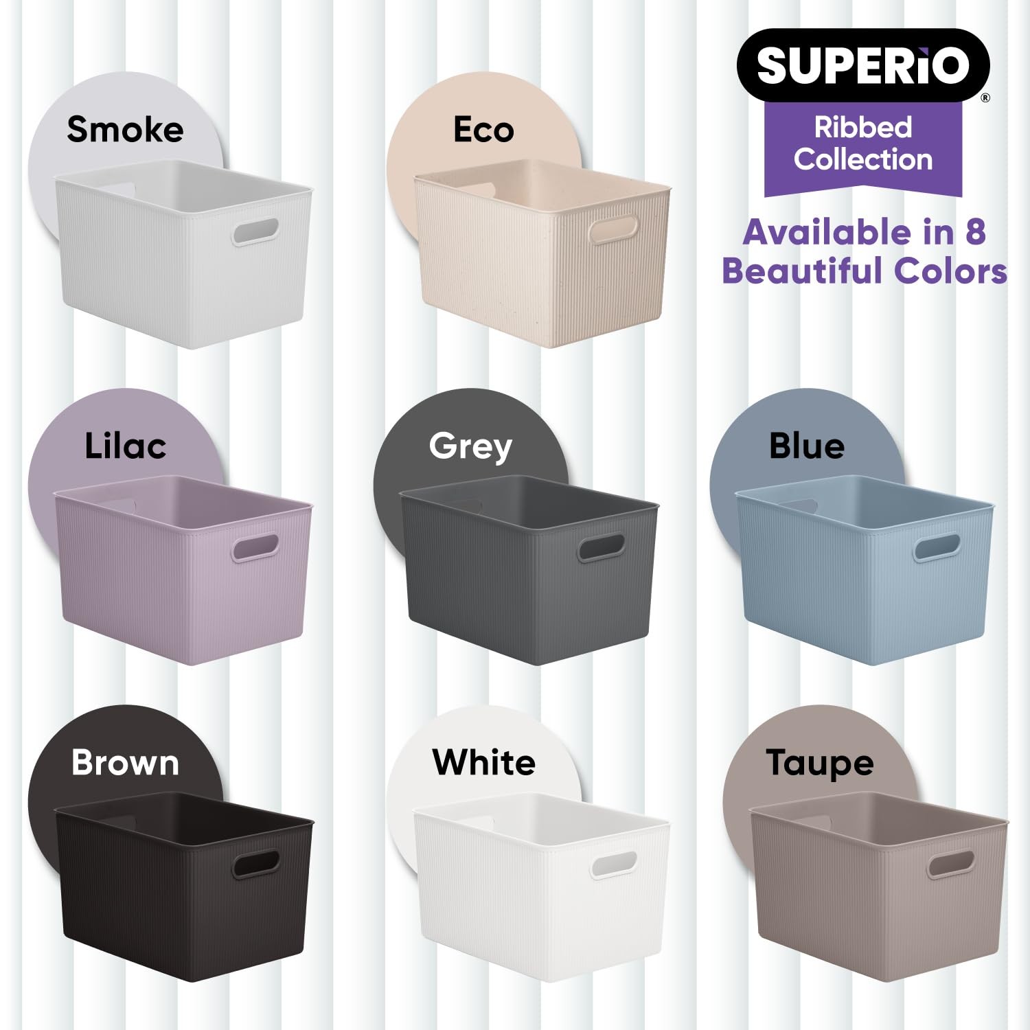 Ribbed Collection - Decorative Plastic Basket Open Home Storage Bins Organize...