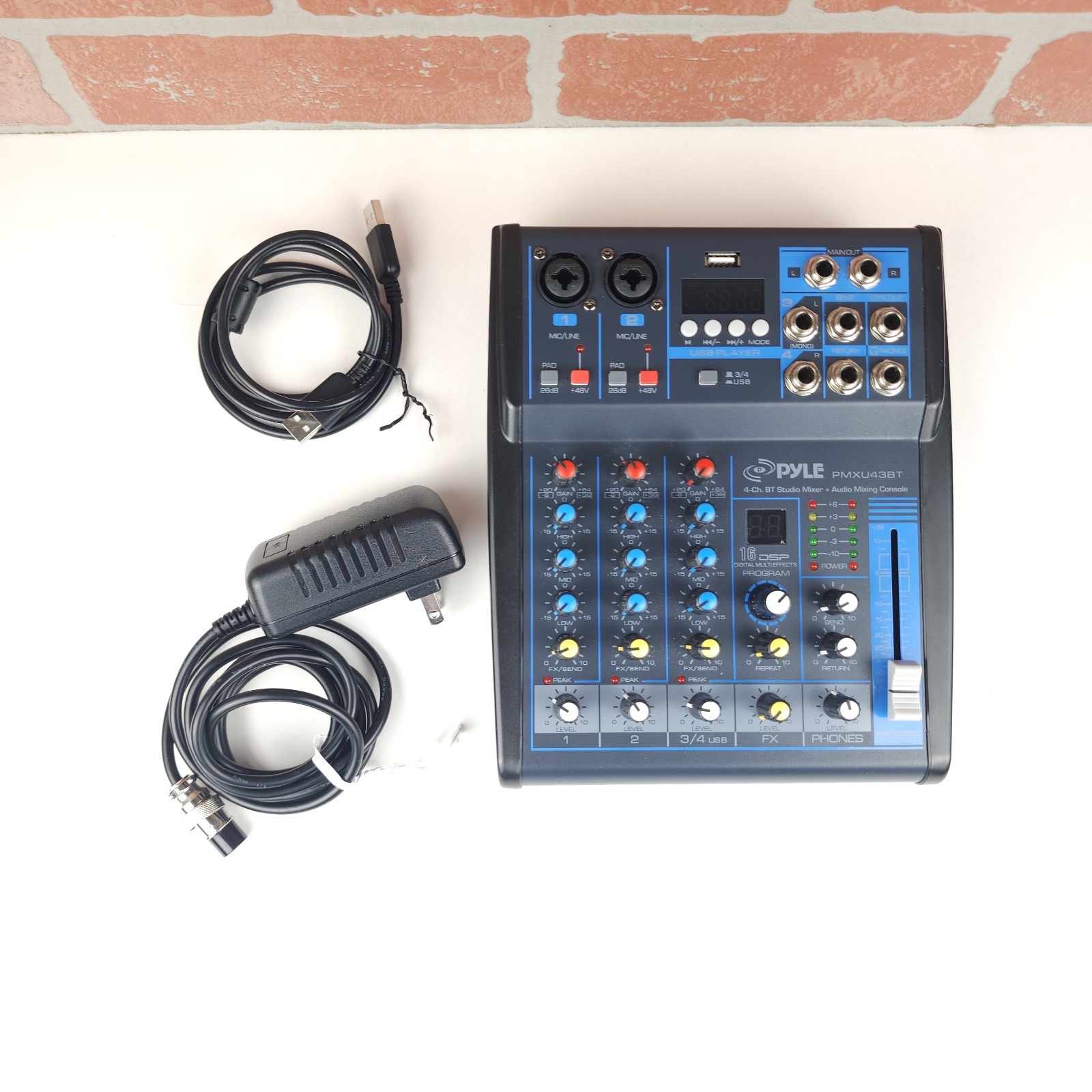 Pyle PMXU43BT BT Studio Mixer + Audio Mixing Console 4-Channel W/ Power Cable