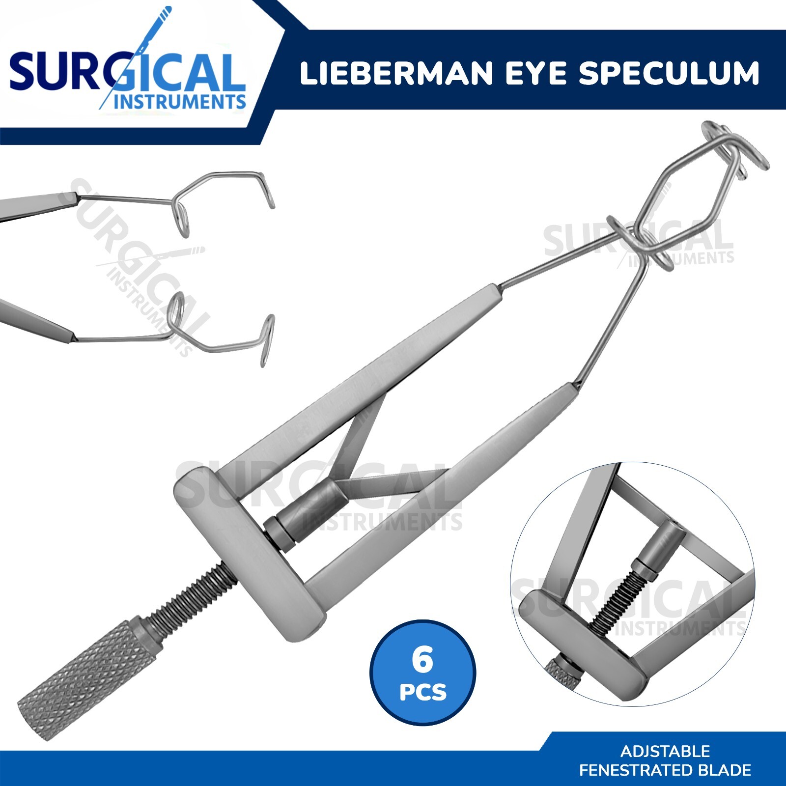 6 Lieberman Eye Speculum Adjustable Fenestrated Blade Ophthalmology German Grade
